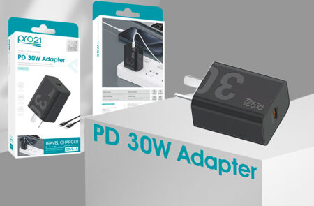 Cargador PRO 21 - 30W - C/Cable Extraible Type C A Type C  - c/Turbo - Negro