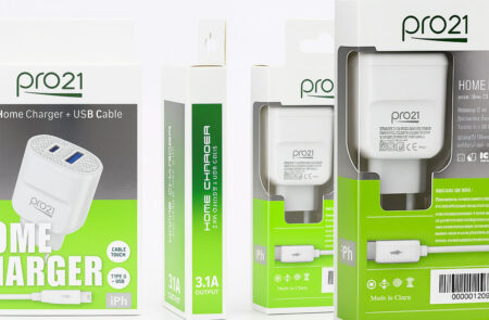 Cargador PRO 21 3.1 CAJA BLANCA - IPHONE – CABLE EXTRAIBLE C/ 2 ENTRADAS  USB+C TYPE. C